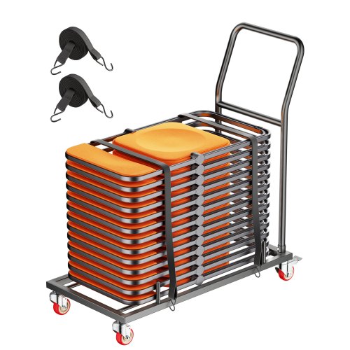 Folding Chair Rack, 300 LBS Capacity, L-shape Horizontal Placement Chair Cart for 25 Chairs, Heavy-duty Metal Chair Storage Dolly with Rubber Wheels and Holders, Large Chair Holder, Matte Black