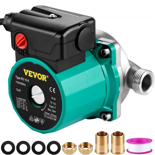 Hot Water Recirculating Pump, 93W, 110V Water Circulator Pump, Circulation Pump, 3/4¡å G Thread to 1/2¡å NPT Brass Adapter, Stainless Steel Head, 3 Speed Control for Electric Water Heater System