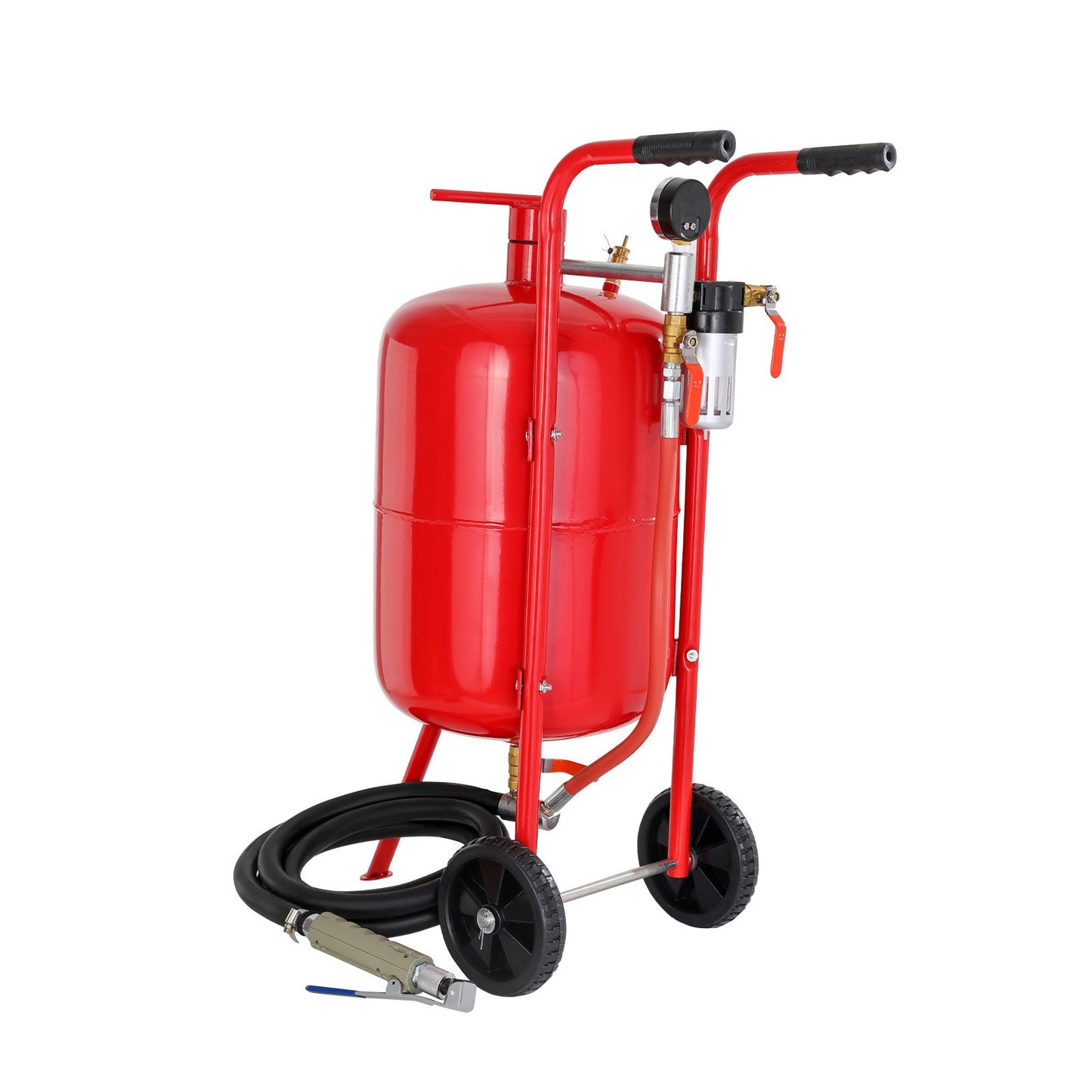 VEVOR 10Gal/40L Sandblaster Equipped w/Nozzle Shut-Off Valve Pressure Gauge Ceramic Nozzle 2.5m Hose Filling Funnel Watertrap 6 Rubber Wheels Grit Power Sand Blasters Portable Sandblasting Equipment