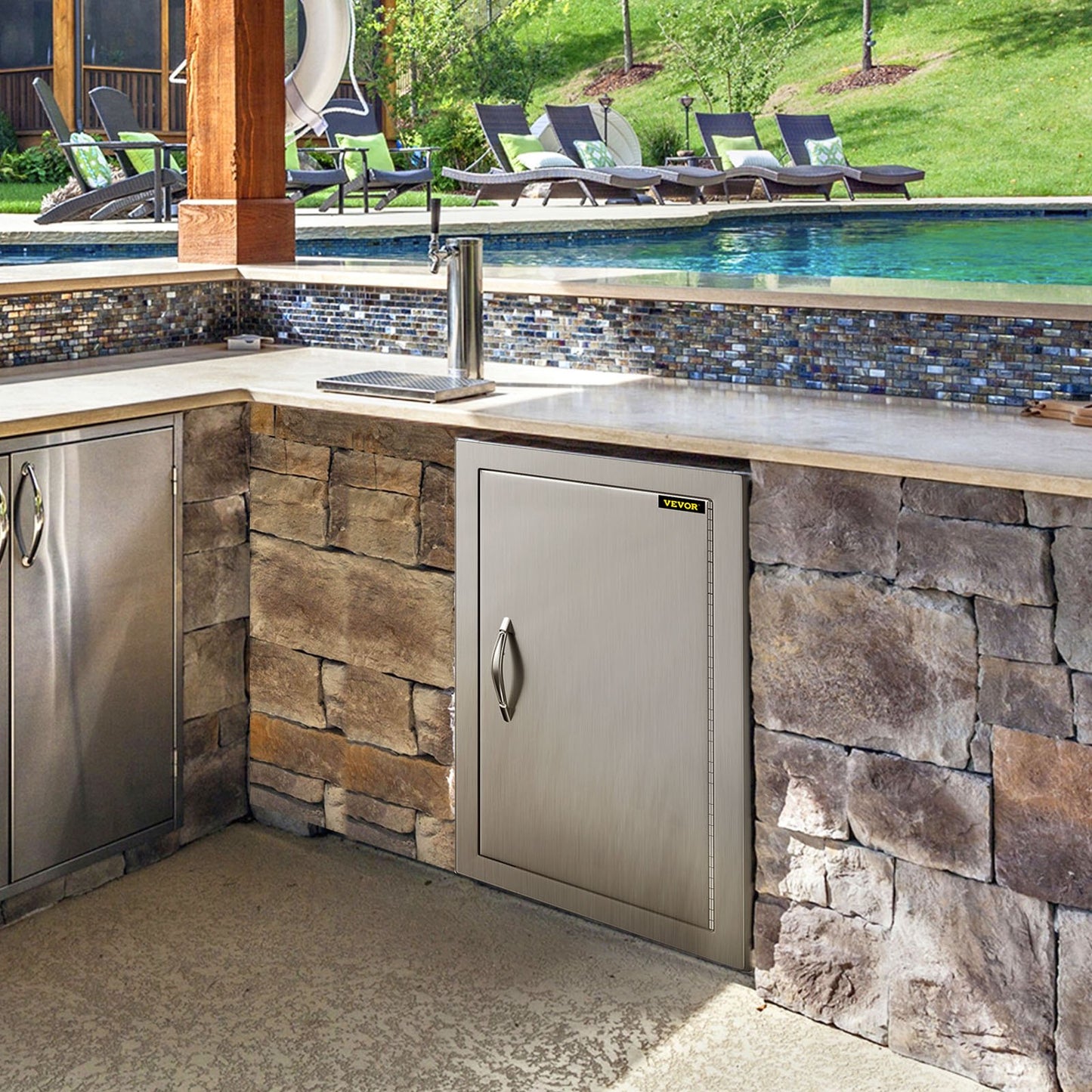 VEVOR BBQ Access Door 17W x 24H Inch, Vertical Single BBQ Door Stainless Steel, Outdoor Kitchen Doors for BBQ Island, Grill Station, Outdoor Cabinet