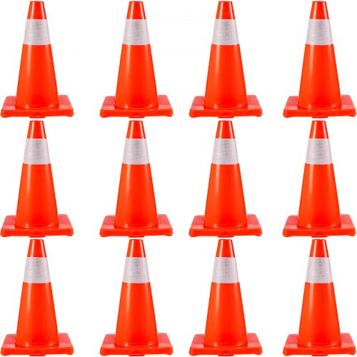 12Pack 18\' Traffic Cones, Safety Road Parking Cones PVC Base, Orange Traffic Cone with Reflective Collars, Hazard Construction Cones for Home Traffic Parking