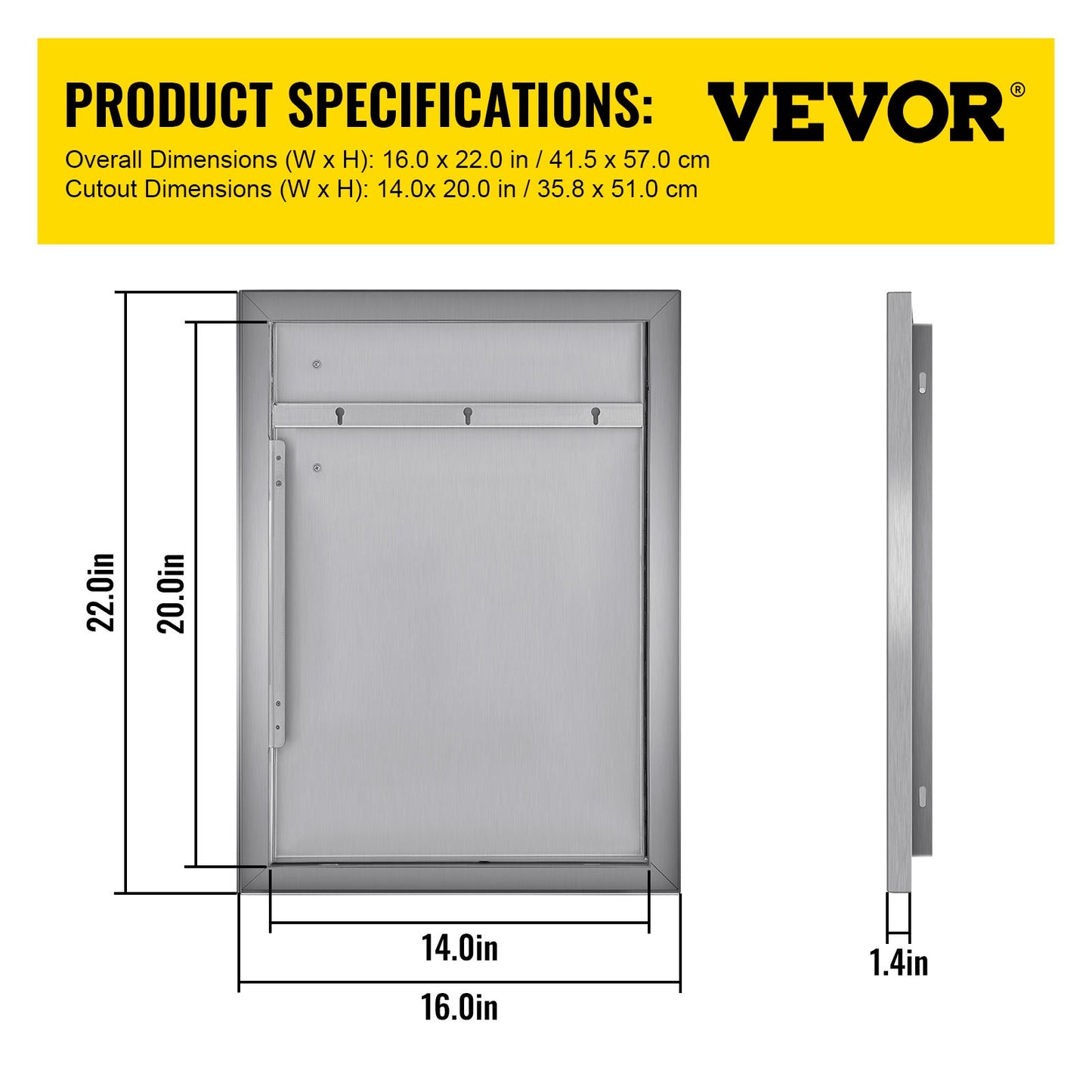 VEVOR Outdoor Kitchen Access Door 16x 22 Single Wall Construction Stainless Steel Flush Mount for BBQ Island, 16inch x 22inch,,Single Door