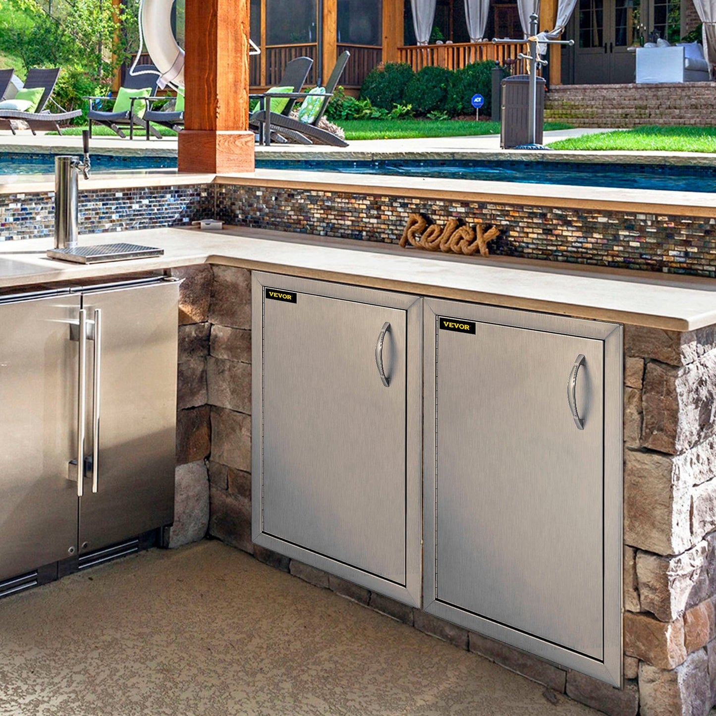 VEVOR Outdoor Kitchen Access Door 16x 22 Single Wall Construction Stainless Steel Flush Mount for BBQ Island, 16inch x 22inch,,Single Door