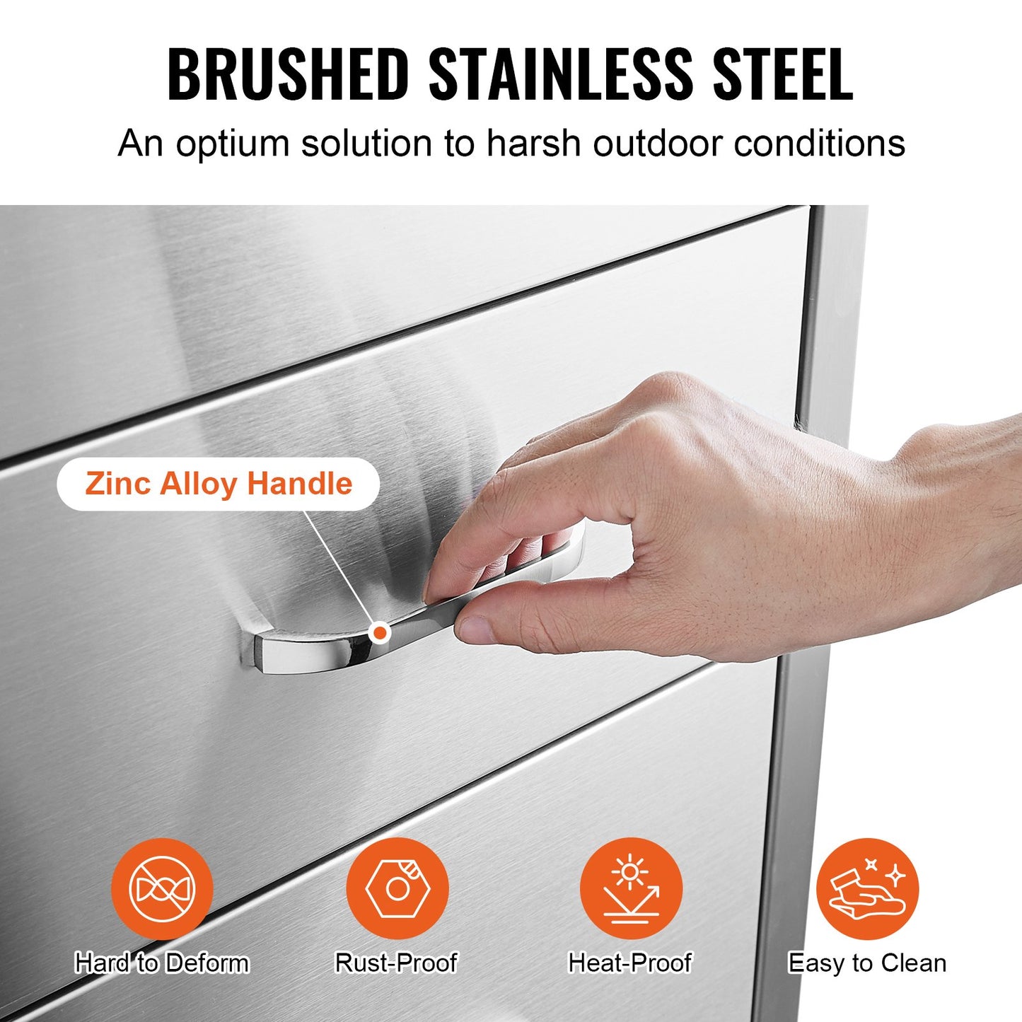 VEVOR Outdoor Kitchen Drawers 14 W x 20.3 H x 23 D, Flush Mount Triple Access BBQ Drawers Stainless Steel with Handle, BBQ Island Drawers for Outdoor Kitchens or Patio Grill Station
