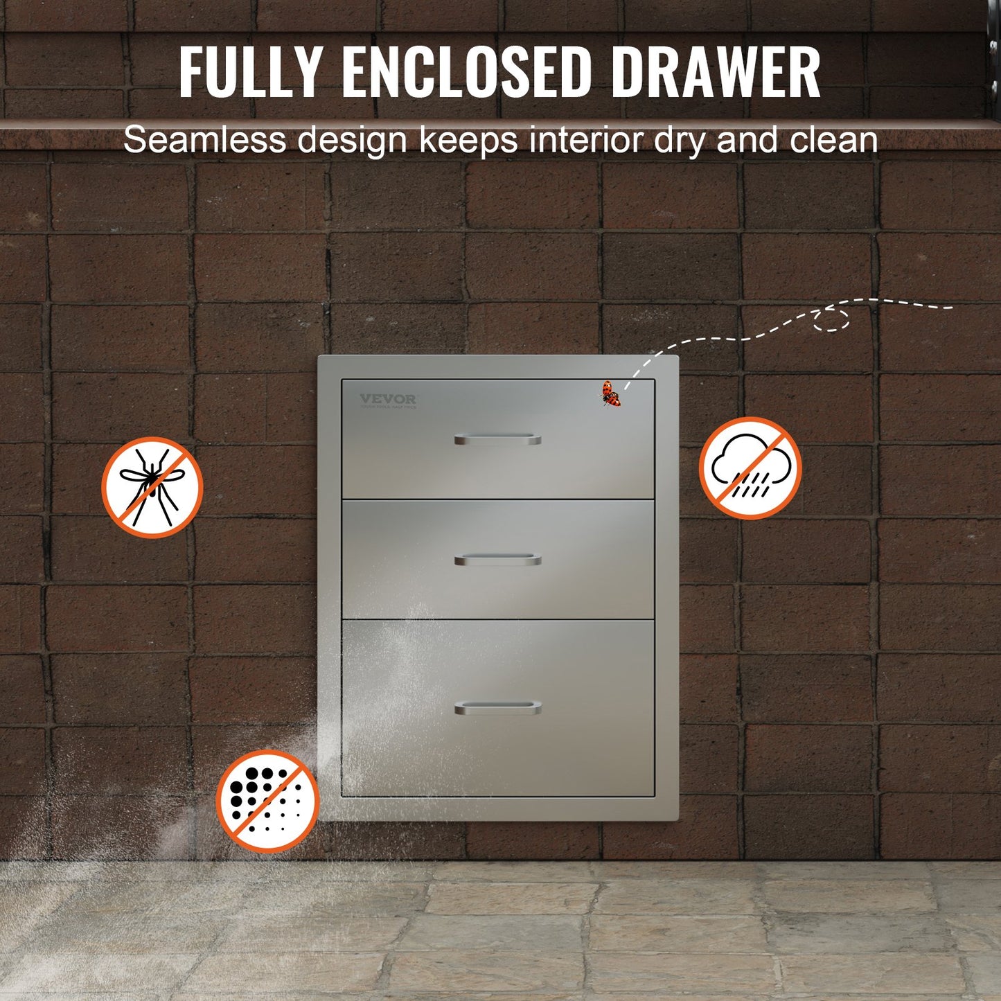 VEVOR Outdoor Kitchen Drawers 14 W x 20.3 H x 23 D, Flush Mount Triple Access BBQ Drawers Stainless Steel with Handle, BBQ Island Drawers for Outdoor Kitchens or Patio Grill Station