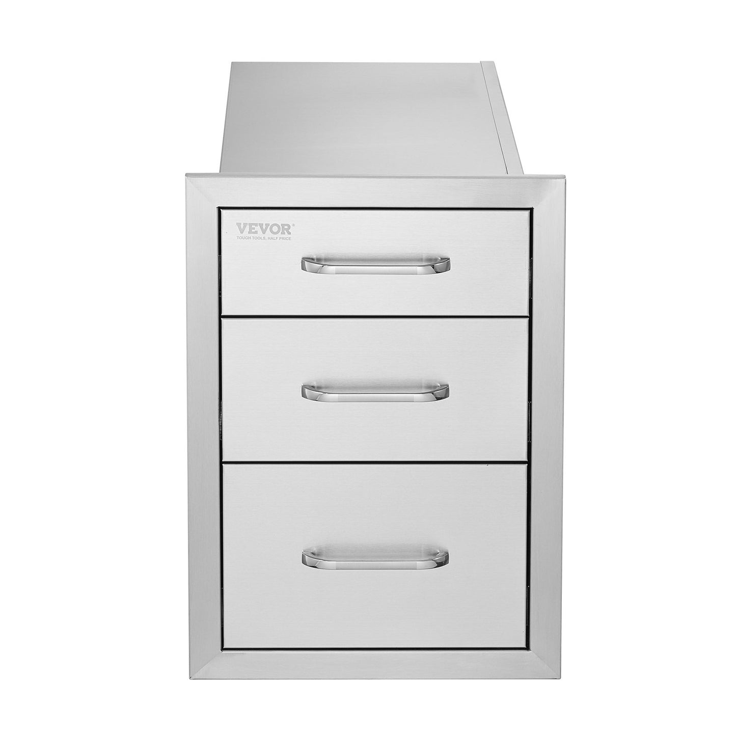 VEVOR Outdoor Kitchen Drawers 14 W x 20.3 H x 23 D, Flush Mount Triple Access BBQ Drawers Stainless Steel with Handle, BBQ Island Drawers for Outdoor Kitchens or Patio Grill Station
