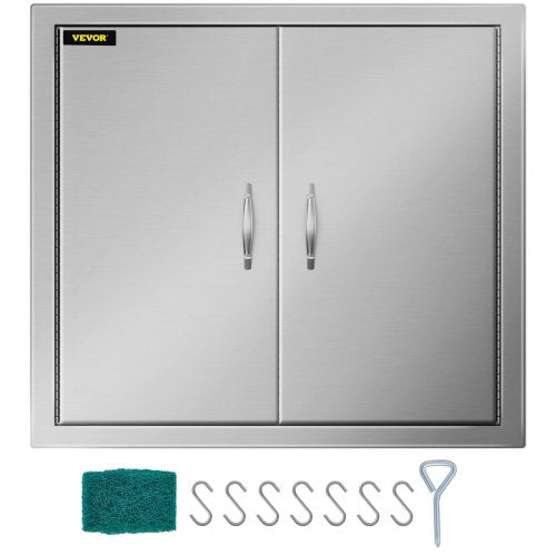VEVOR Outdoor Kitchen Access 26x 24 Wall Construction Stainless Steel Flush Mount for BBQ Island, 26inch x 24inch, Double Door