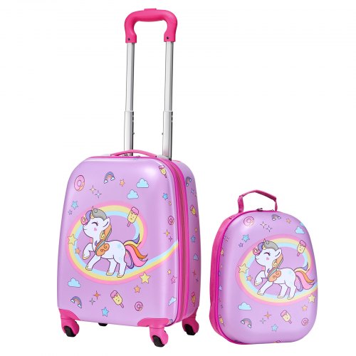 Kids Luggage Set, 2 Piece, 18 Inch Hardside Rolling Wheels Suitcase with Hard-Shell Backpack, Unicorn Kids Carry on Luggage Set, Holiday Birthday Gift for Girls & Boys, Airline Approved