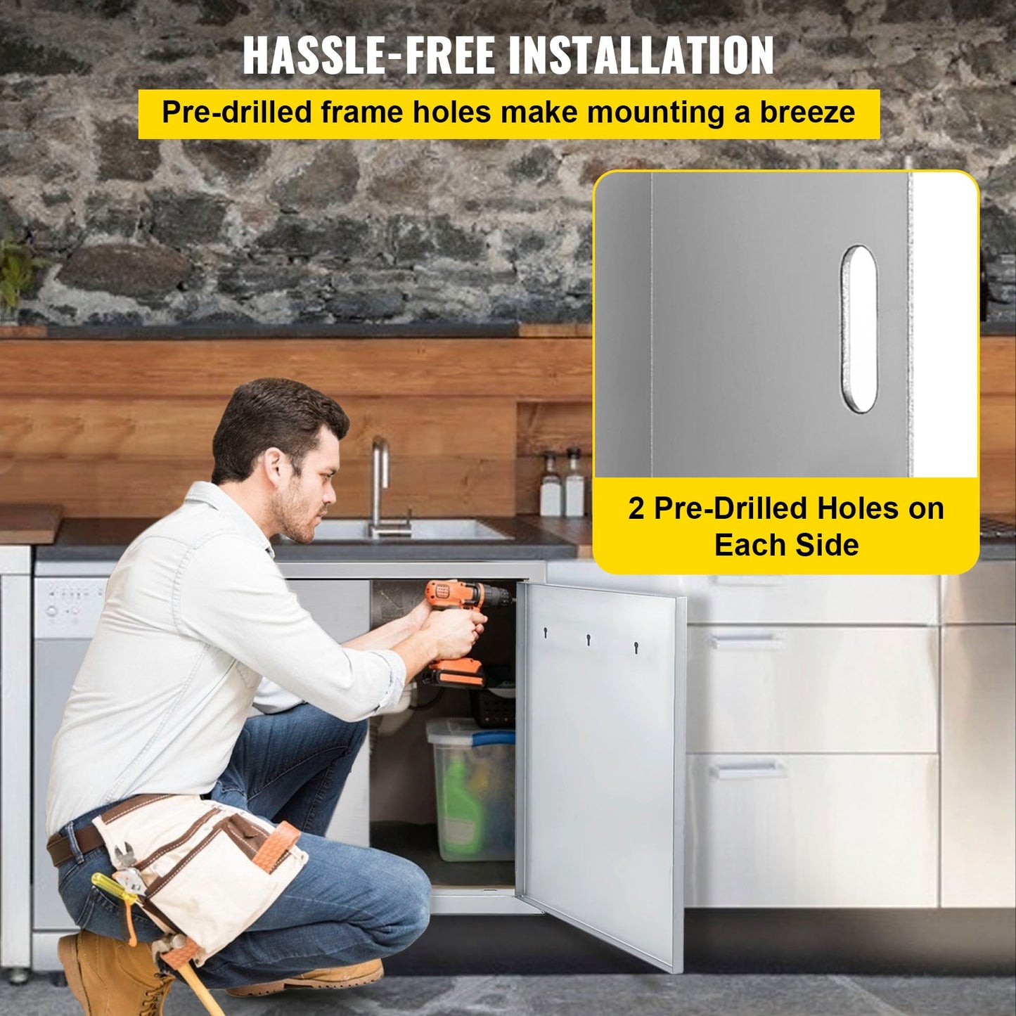 VEVOR Outdoor Kitchen Access 30.5X 21 Wall Construction Stainless Steel Flush Mount for BBQ Island, 30.5inch x 21inch, Double Door