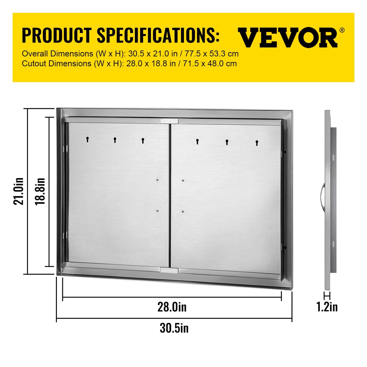 VEVOR Outdoor Kitchen Access 30.5X 21 Wall Construction Stainless Steel Flush Mount for BBQ Island, 30.5inch x 21inch, Double Door