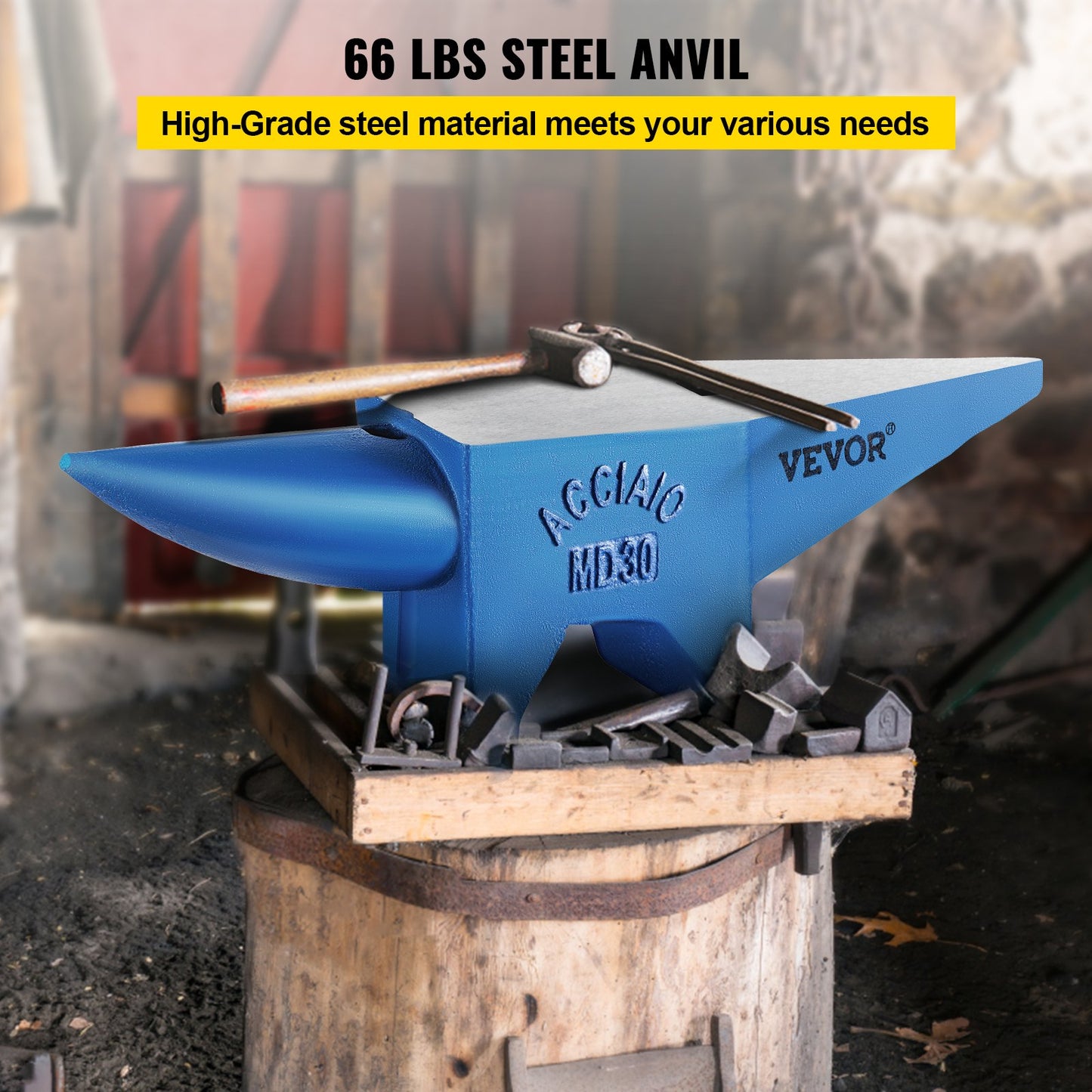 VEVOR Pro Horn Anvil , 30KG/66.1LBS Weight Steel Anvil Blacksmith Blacksmith Anvil, Portable Rugged Cast Iron Anvil Blacksmith Anvil Stable Workbench Blacksmith Forge Anvil Tool