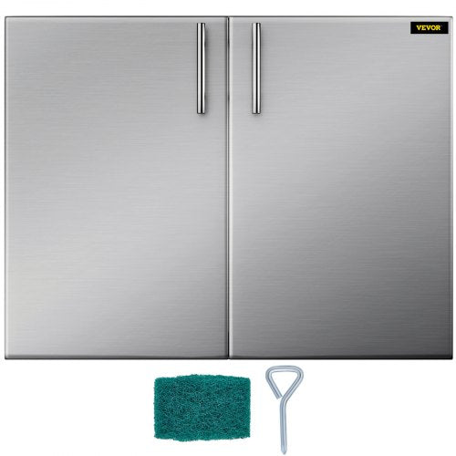 VEVOR Outdoor Kitchen Access 30x 23 Wall Construction Stainless Steel Flush Mount for BBQ Island, 30inch x23inch, Double Door with Built-in Basket