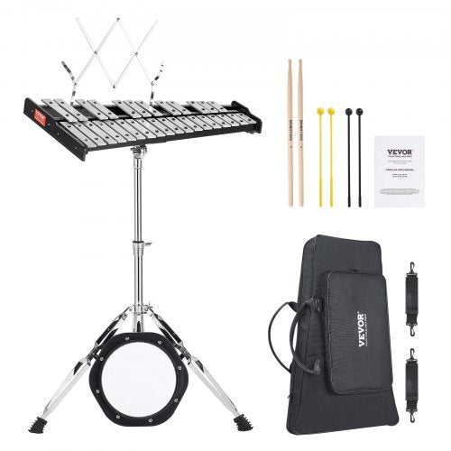 30 Note Glockenspiel Xylophone Bell Kit, Professional Percussion Instrument Set with Mallets, Drum Sticks, Music Stand,  8' Practice Pad, Adjustable Stand and Carrying Bag for Students & Adults