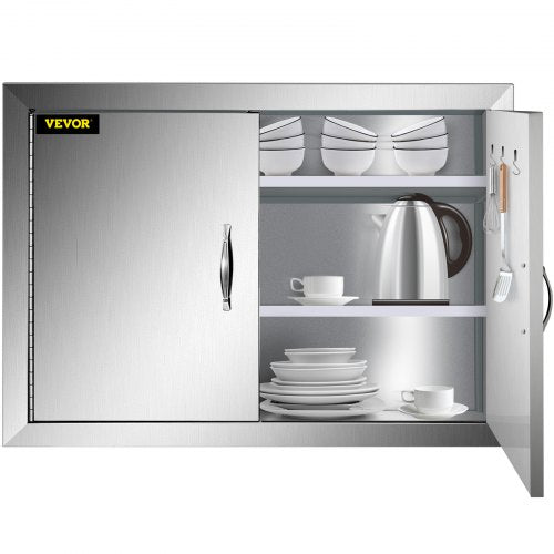 VEVOR BBQ Double Access Door 31W x 24H Inch, BBQ Door Stainless Steel Wall Construction Vertical, Outdoor Kitchen Door for BBQ Island, Grilling Station, Outside Cabinet Door (Interior Shelves Not Included)