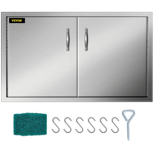 VEVOR Outdoor Kitchen Access 34 x 19 Wall Construction Stainless Steel Flush Mount for BBQ Island, 34inch x 19inch, Double Door