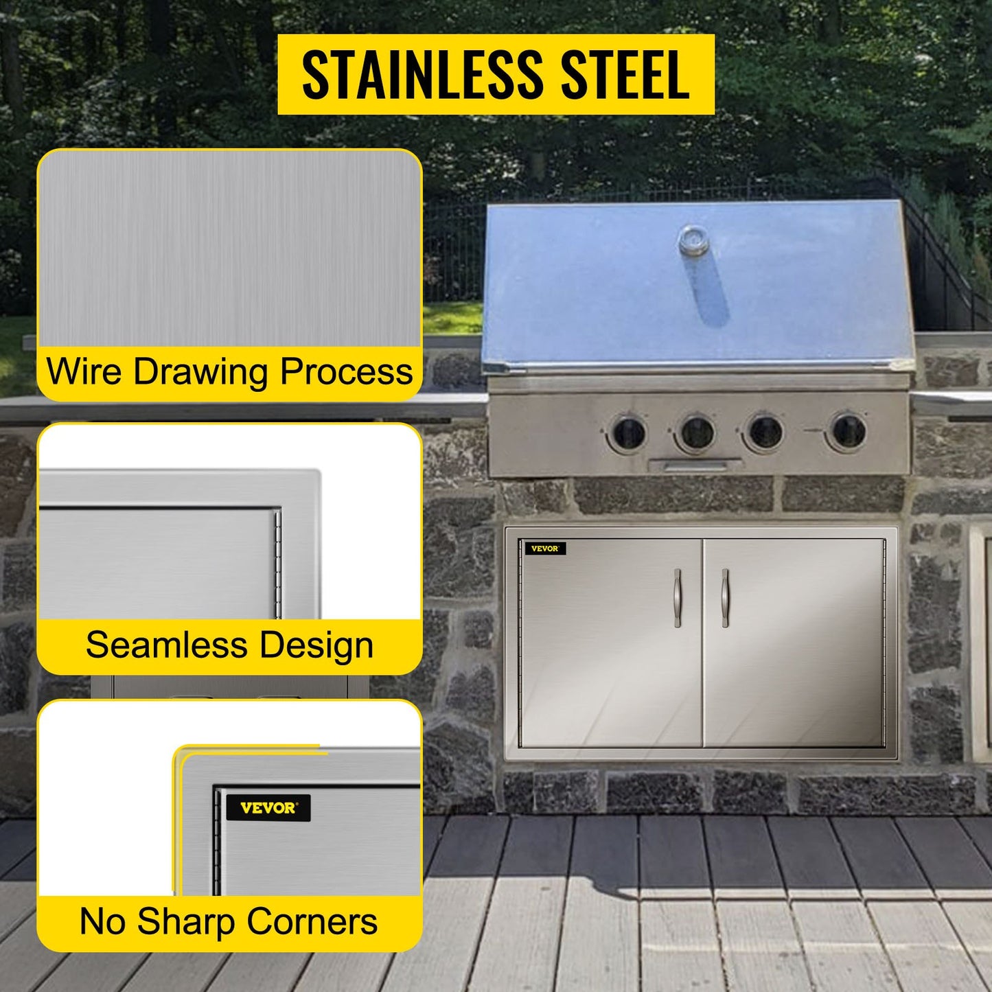 VEVOR Outdoor Kitchen Access 34 x 19 Wall Construction Stainless Steel Flush Mount for BBQ Island, 34inch x 19inch, Double Door