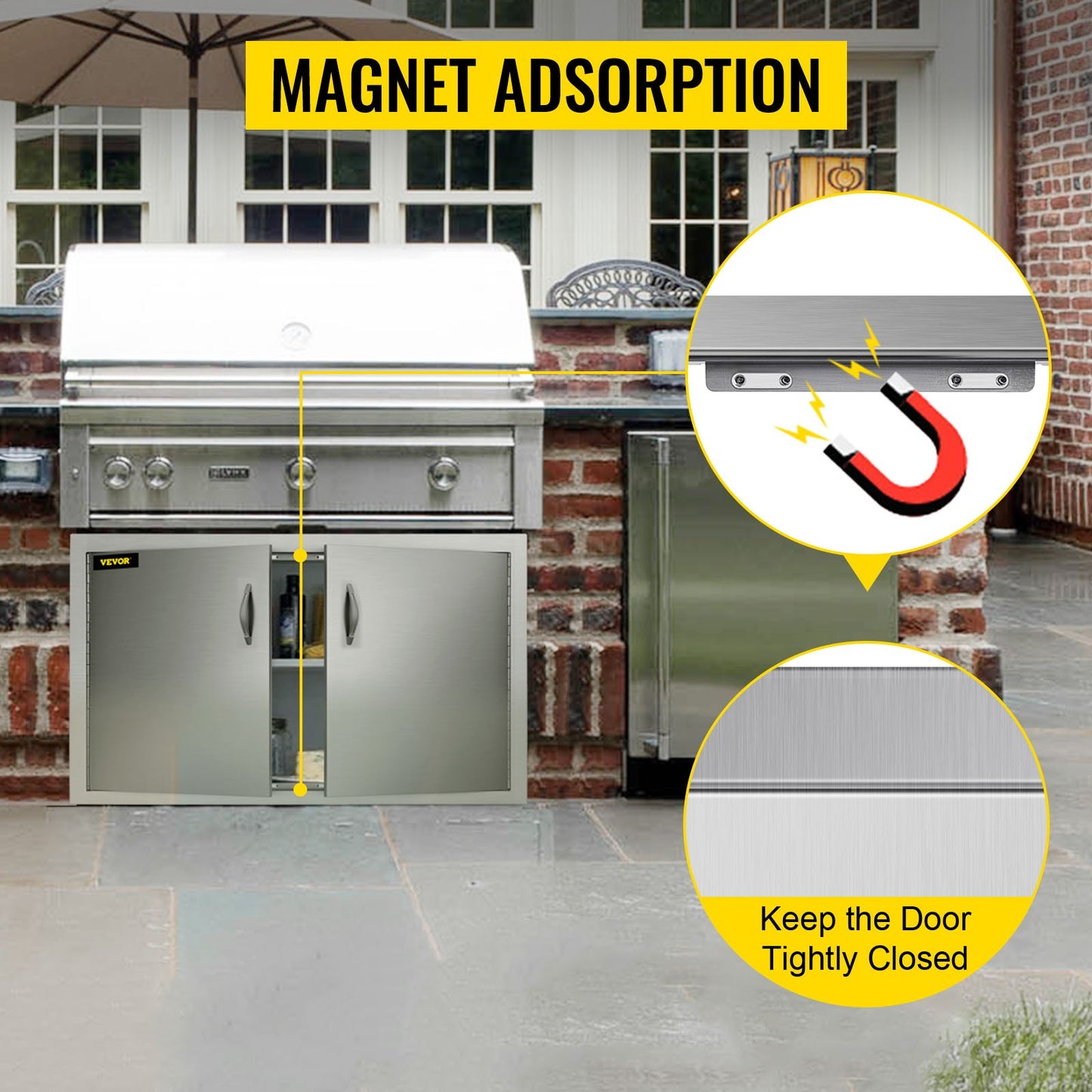 VEVOR Outdoor Kitchen Access 34 x 19 Wall Construction Stainless Steel Flush Mount for BBQ Island, 34inch x 19inch, Double Door