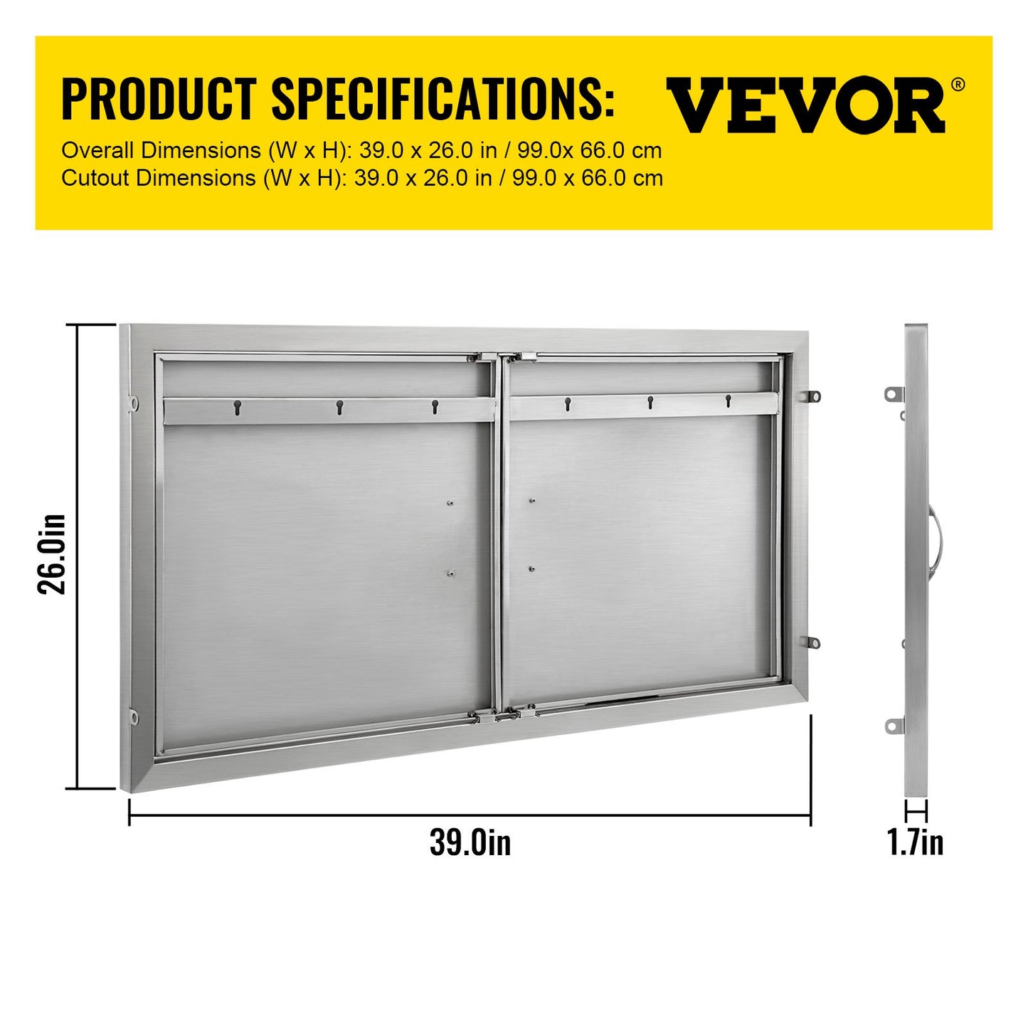 VEVOR BBQ Access Door 39W x 26H Inch, Double BBQ Door Stainless Steel, Outdoor Kitchen Doors for BBQ Island, Grill Station, Outside Cabinet