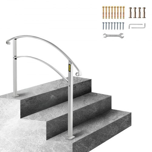 Handrails for Outdoor Steps, Fit 1 or 3 Steps Outdoor Stair Railing, White Wrought Iron Handrail, Flexible Front Porch Hand Rail, Transitional Handrails for Concrete Steps or Wooden Stairs