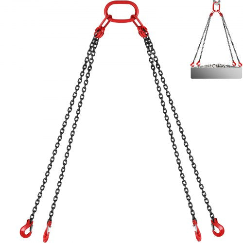 Chain Sling, 5/16 inch x 10 ft Lifting Chains with Hooks, G80 Engine Chain Hoist Lifts, 11000 lbs/5 Ton Capacity Lifting Sling Chains for Engine Hoist, Engine Lift Chain with 4 Leg Grab Hooks