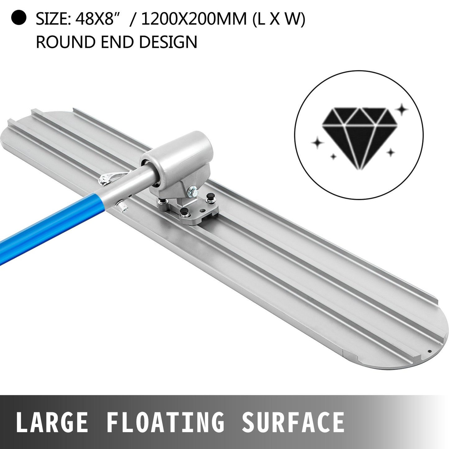 VEVOR Bull Float Magnesium Concrete Float 48 x 8 Round End Concrete Float Tool Cement Tool Bull Concrete Kit Bull Float with 4 Float Handle Bull Float Bracket Concrete Tools Finishing Bull Float