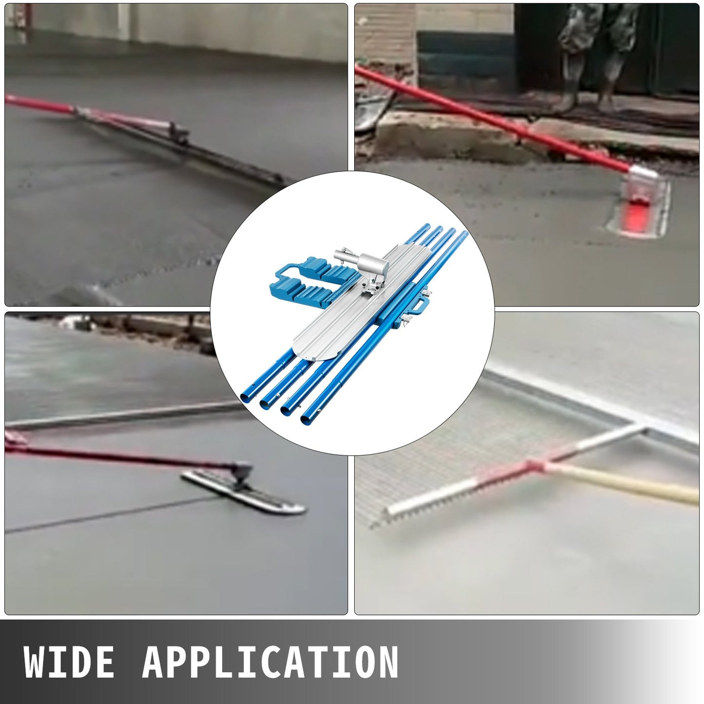 VEVOR Bull Float Magnesium Concrete Float 48 x 8 Round End Concrete Float Tool Cement Tool Bull Concrete Kit Bull Float with 4 Float Handle Bull Float Bracket Concrete Tools Finishing Bull Float