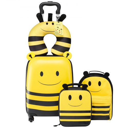Kids Luggage Set, 5 Piece, 18 Inch Hardside Rolling Wheels Suitcase with Backpack & U-shape Pillow, Bee Kids Carry on Luggage Set, Holiday Birthday Gift for Girls Boys, Airline Approved