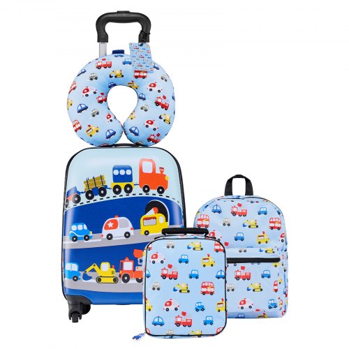 Kids Luggage Set, 5 Piece, 18 Inch Hardside Rolling Wheels Suitcase with Backpack & U-shape Pillow, Truck Kids Carry on Luggage Set, Holiday Birthday Gift for Girls Boys, Airline Approved