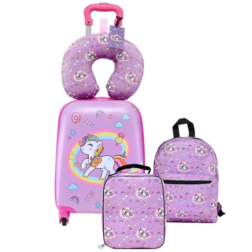 Kids Luggage Set, 5 Piece, 18 Inch Hardside Rolling Wheels Suitcase with Backpack & U-shape Pillow, Unicorn Kids Carry on Luggage Set, Holiday Birthday Gift for Girls Boys, Airline Approved
