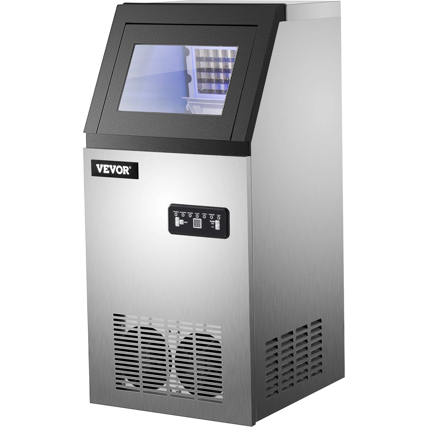 VEVOR 110V Commercial Ice Maker 88LBS/24H with 22LBs Storage Ice Maker Machine Stainless Steel Portable Automatic Ice Machine with Scoop and Connection Hoses Perfect for Restaurants Bars Cafe
