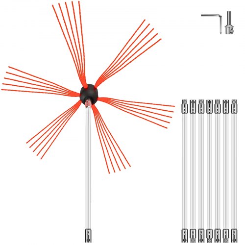 VEVOR Chimney Sweep Kit 26FT Length, Chimney Cleaning Tool Kits with 8 Nylon Flexible Rods, Chimney Brush Kit Driven by Drill for Sweeping Fireplace