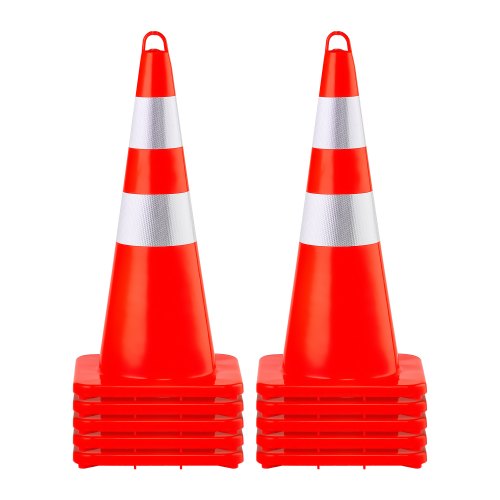 Safety Cones, 10PCS 28\' Traffic Cones, PVC Orange Construction Cones, 2 Reflective Collars Traffic Cones with Weighted Base and Hand-Held Ring Used for Traffic Control, Driveway Road Parking