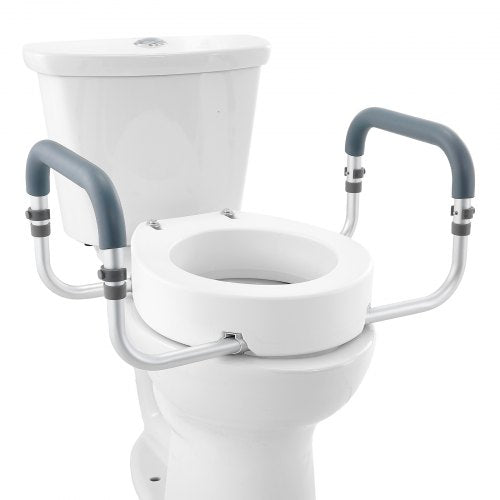 Raised Toilet Seat, 3.5' Height Raised, 300 lbs Weight Capacity, for Standard Round Toilet, Aluminum Handrail, with EVA Armrest Padding, for Elderly, Handicap, Patient, Pregnant, Medical