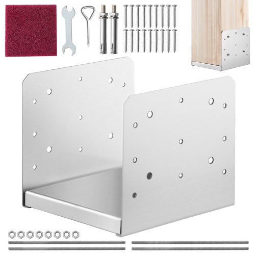 VEVOR 8x 8 Post Base, 1Pcs Stainless Steel Adjustable Post Anchor Bracket(Internal 7.8 x 7.3), Adjustable Post Base for Pavilion Deck Porch Handrail Railing Support Decorative Anchor Plate