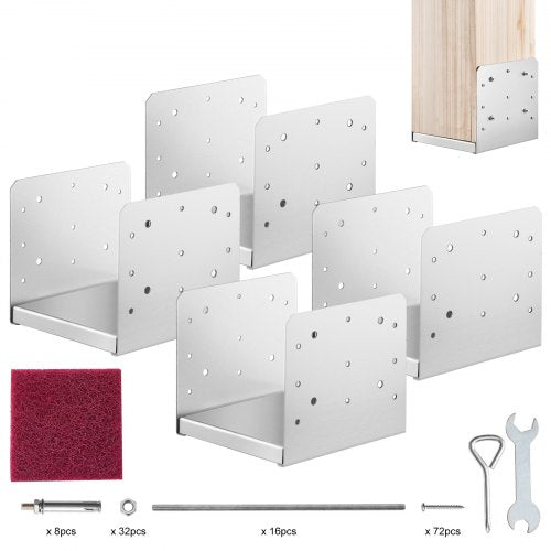8'x 8' Post Base, 4Pcs Stainless Steel Adjustable Post Anchor Bracket(Internal 7.8 x 7.3'), Adjustable Post Base for Pavilion Deck Porch Handrail Railing Support Decorative Anchor Plate