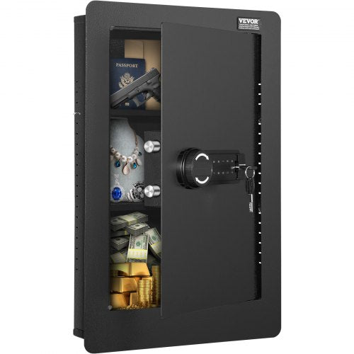 25.59' Tall Wall Safe, 3-Tier Hidden Wall Safe with Keypad, 3 Removable Shelves & 6 Key Holders, Q235 Cold-Rolled Steel In Wall Safe with LED Light & Vibration Alarm for Money, Jewelry, Passport