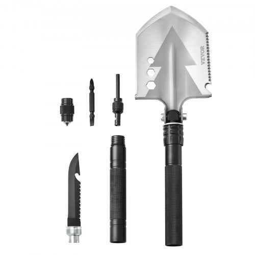Survival Shovel, 8 in 1 Camping Shovel Folding Multitool, Military Grade Portable Compact Tactical Shovel, Multifunction for Off-Roading, Camping, Hiking, Outdoor, Survivalist and Emergency