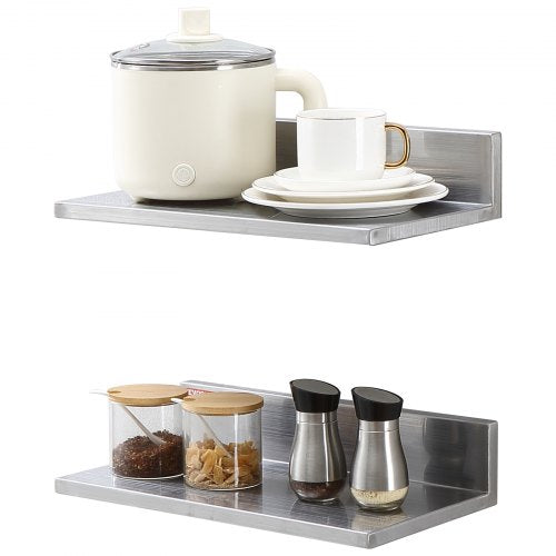 8.6' x 16' Stainless Steel Shelf, Wall Mounted Floating Shelving with Backsplash, 44 lbs Load Capacity Commercial Shelves, Heavy Duty Storage Rack for Restaurant, Kitchen, Bar, Home, and Hotel