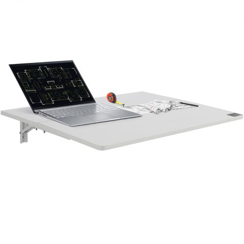 Wall Mounted Folding Table, 31.5' x 19.69' Wall Mount Drop Leaf Table, Floating Desk with Iron Bracket, Fold Down Desk for Small Spaces, Home Office, Dining, Laundry Room, Kitchen, Bar, White