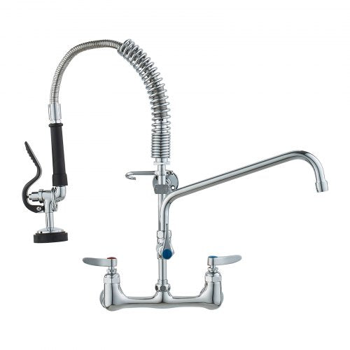 Wall-Mounted Brass Kitchen Faucet, 21' Tall, 8' Installation Width, Includes 12' Rotating Spout and Pull-Down Sprayer, Suitable for Single, Double, or Triple Sinks