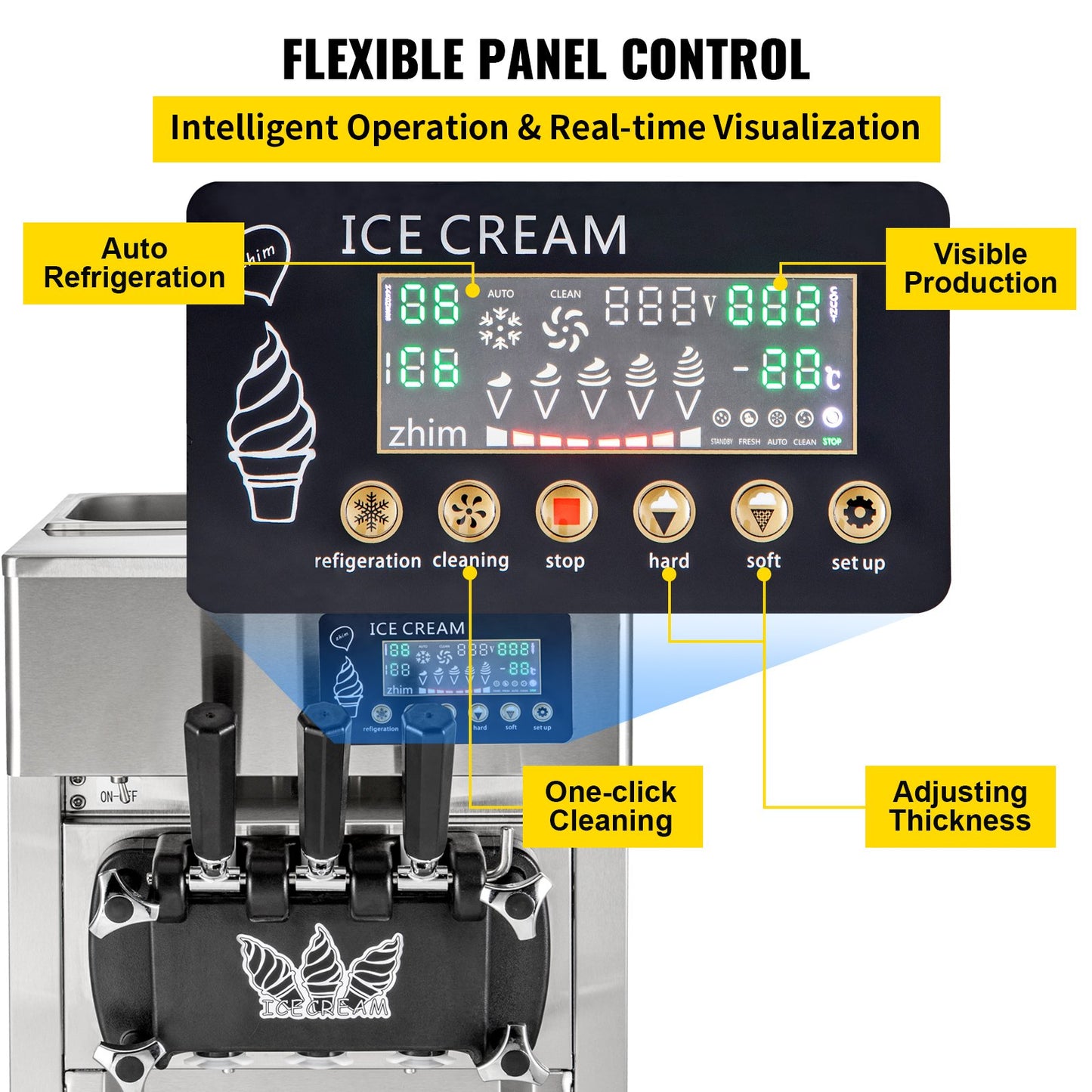 VEVOR Commercial Ice Cream Maker Machine, 2+1 Flavor Countertop Soft Serve Machine, 5 Gal/H Commercial Ice Cream Maker w/Two 3L Hoppers, Soft Ice Cream Machine for Restaurants Snack Bars Supermarkets