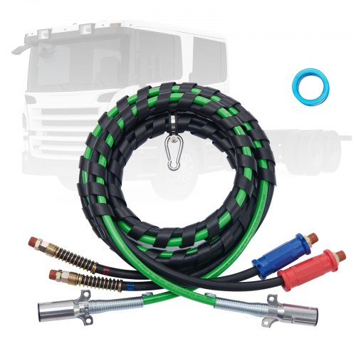 15FT Semi Truck Air Lines Kit, 3-in-1 Air Hoses & ABS Power Line for Semi Truck Trailer Tractor, 7-Way Plug Electrical Cord Cable and Rubber Air Lines Hose Assembly Kit with Hook & Teflon Tape