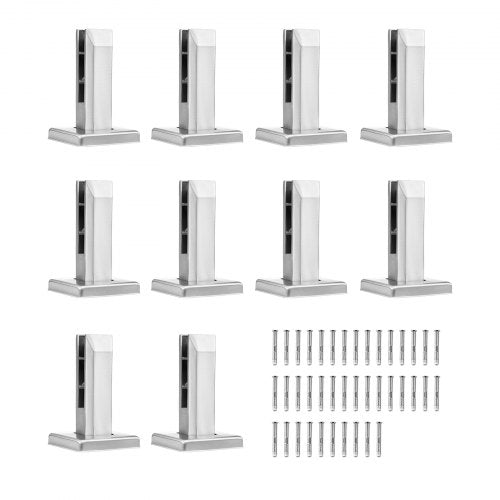 Glass Clamp, 10 PCS Square Glass Railing Bracket for 0.31 '-0.47 ' Tempered Glass, 304 Stainless Steel Glass Mounting Clamp, 0.12¡± Thick Glass Shelf Bracket for Balcony, Garden, Stair, Silver