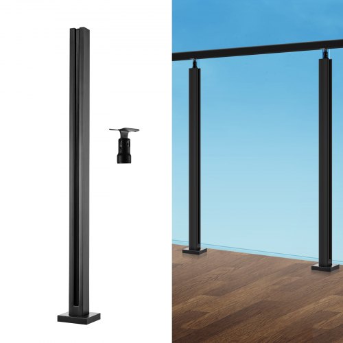 Glass Clamp, 35.83' Height Glass Railing Bracket for 0.39 '-0.47 ' Thickness Tempered Glass, 304 Stainless Steel Glass Mounting Clamp, Glass Shelf Bracket for Balcony, Garden, Deck, Stair, Black
