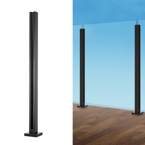 Glass Clamp, 37.4' Height Glass Railing Bracket for 0.39 '-0.47 ' Thickness Tempered Glass, 304 Stainless Steel Glass Mounting Clamp, Glass Shelf Bracket for Balcony, Garden, Deck, Stair, Black