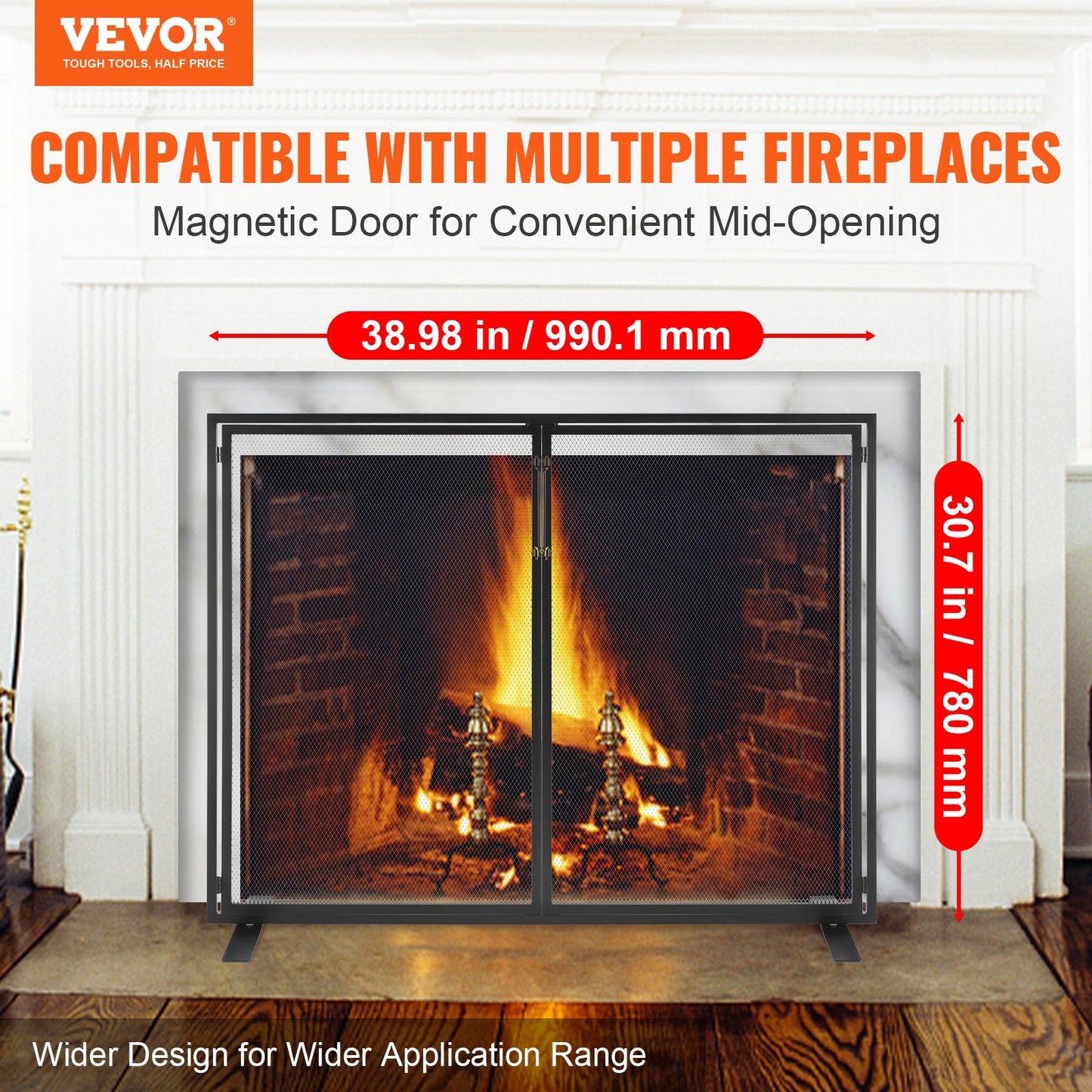 VEVOR Fireplace Screen 1 Panel with Door, Sturdy Iron Mesh Fireplace Screen, 38.98(L) x30.7(H) Spark Guard Cover, Simple Installation, Free Standing Fire Fence Grate for Living Room Home Decor Moder