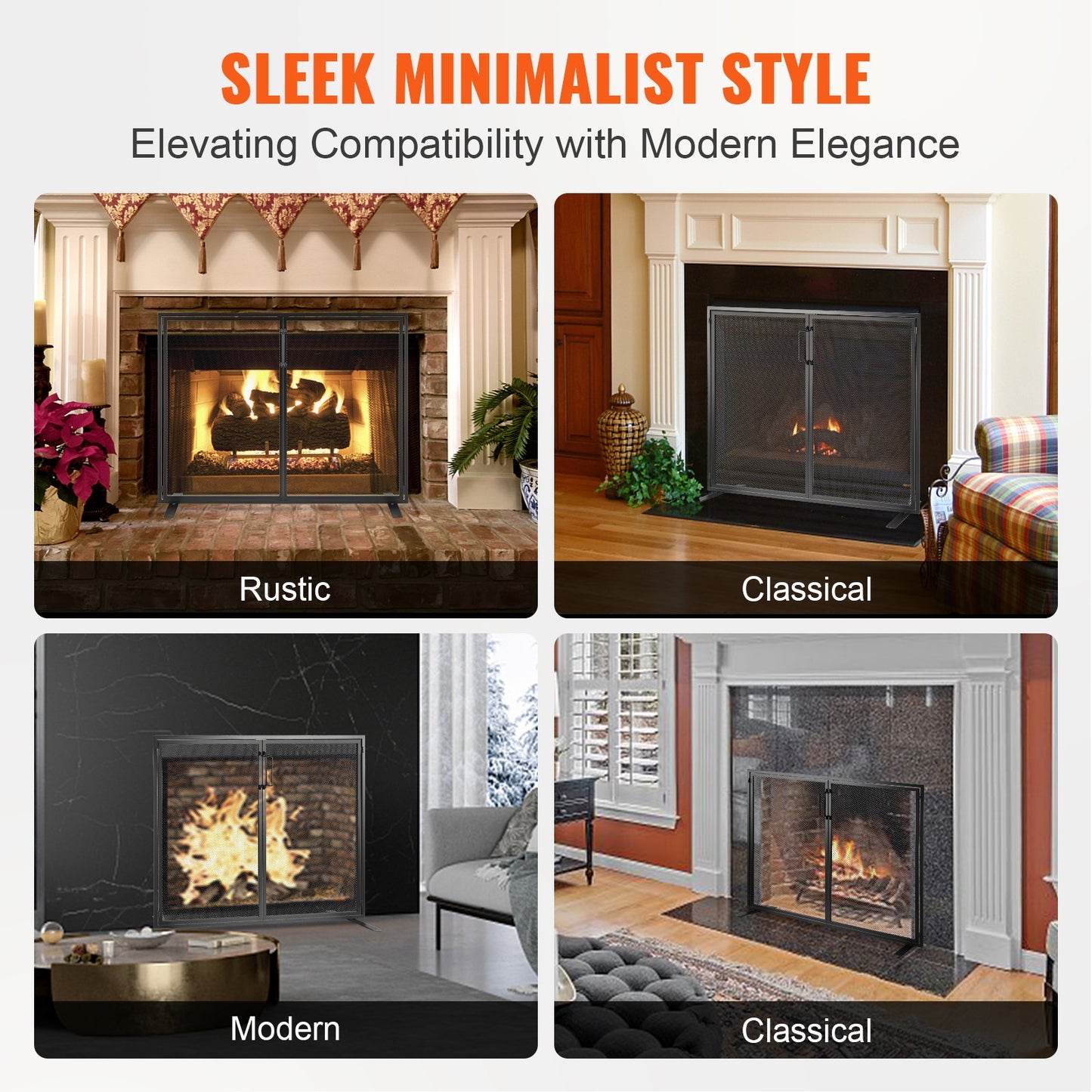 VEVOR Fireplace Screen 1 Panel with Door, Sturdy Iron Mesh Fireplace Screen, 38.98(L) x30.7(H) Spark Guard Cover, Simple Installation, Free Standing Fire Fence Grate for Living Room Home Decor Moder
