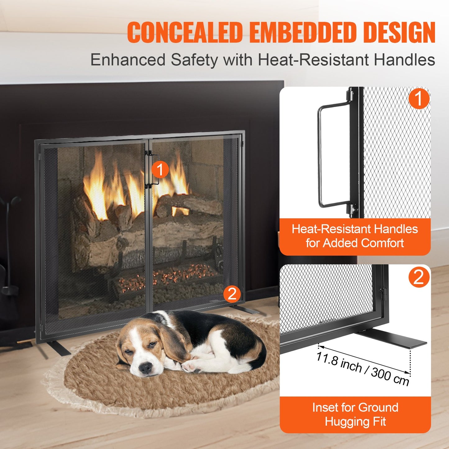 VEVOR Fireplace Screen 1 Panel with Door, Sturdy Iron Mesh Fireplace Screen, 38.98(L) x30.7(H) Spark Guard Cover, Simple Installation, Free Standing Fire Fence Grate for Living Room Home Decor Moder