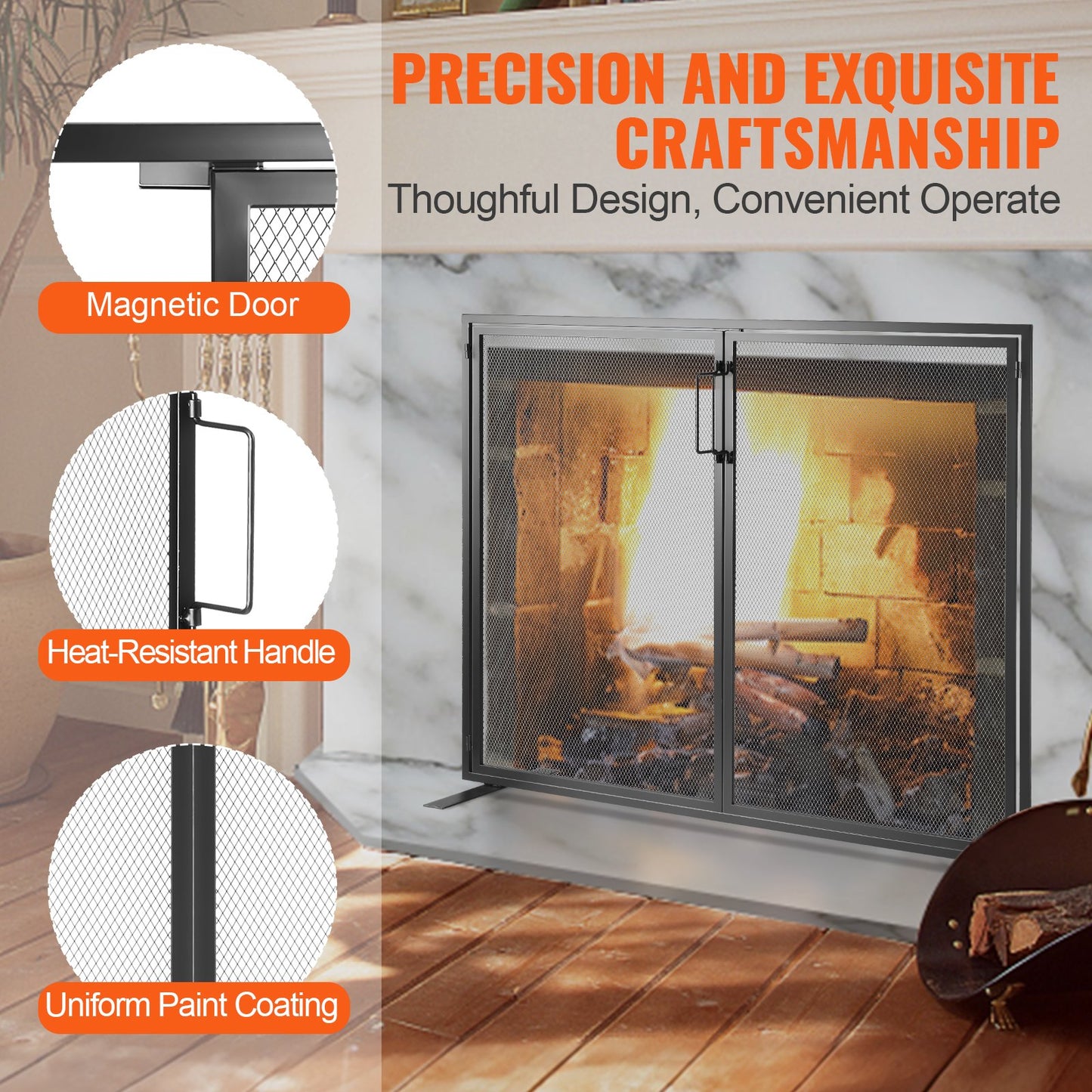 VEVOR Fireplace Screen 1 Panel with Door, Sturdy Iron Mesh Fireplace Screen, 38.98(L) x30.7(H) Spark Guard Cover, Simple Installation, Free Standing Fire Fence Grate for Living Room Home Decor Moder