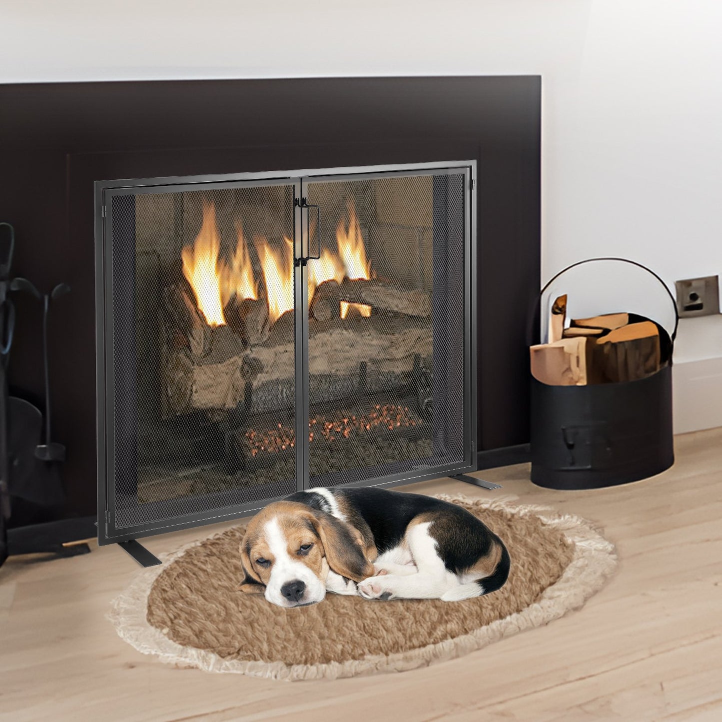 VEVOR Fireplace Screen 1 Panel with Door, Sturdy Iron Mesh Fireplace Screen, 38.98(L) x30.7(H) Spark Guard Cover, Simple Installation, Free Standing Fire Fence Grate for Living Room Home Decor Moder